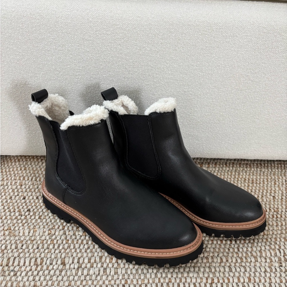 J. Crew Black Ankle Boots with Cream Lining